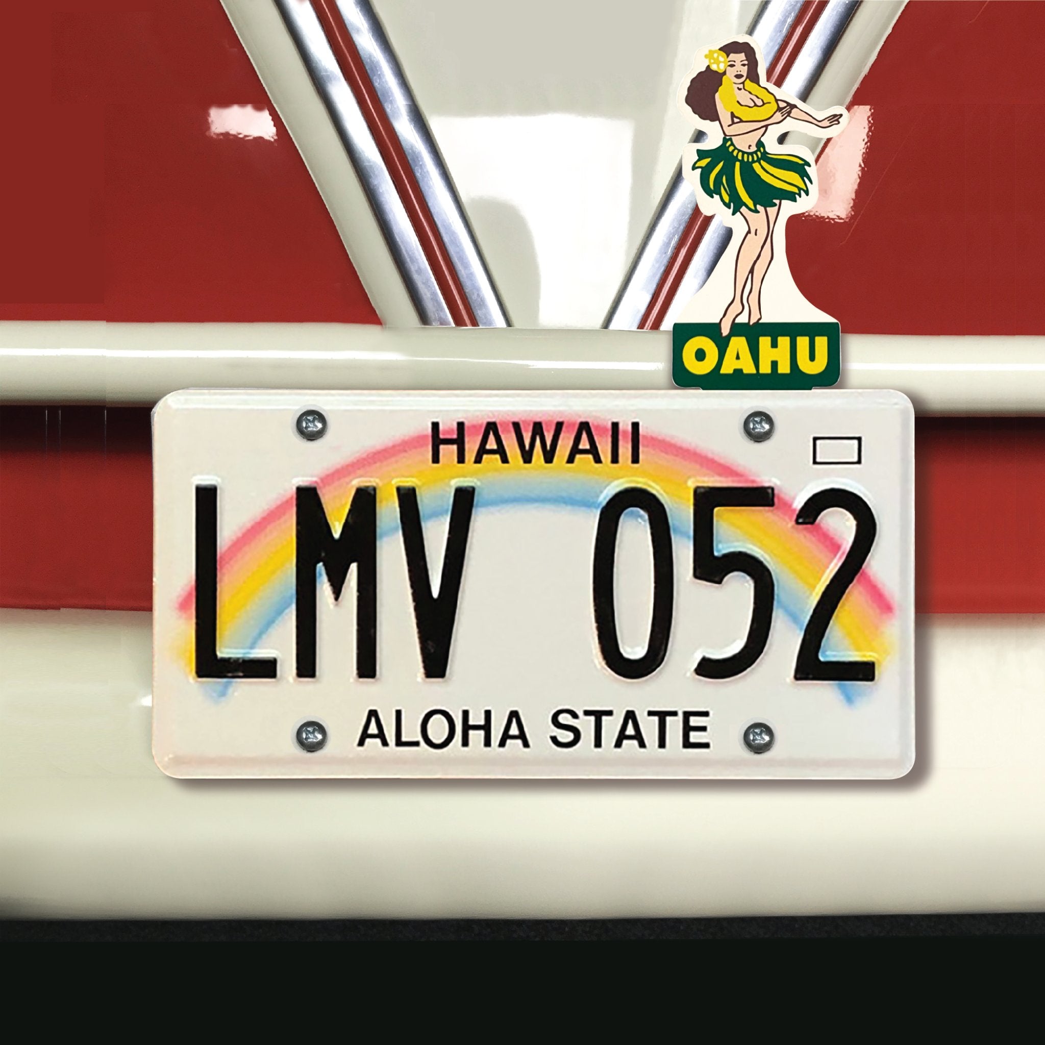 Oahu Hawaii Hula Girl License Plate Topper Vintage Style Accessory Car Truck
