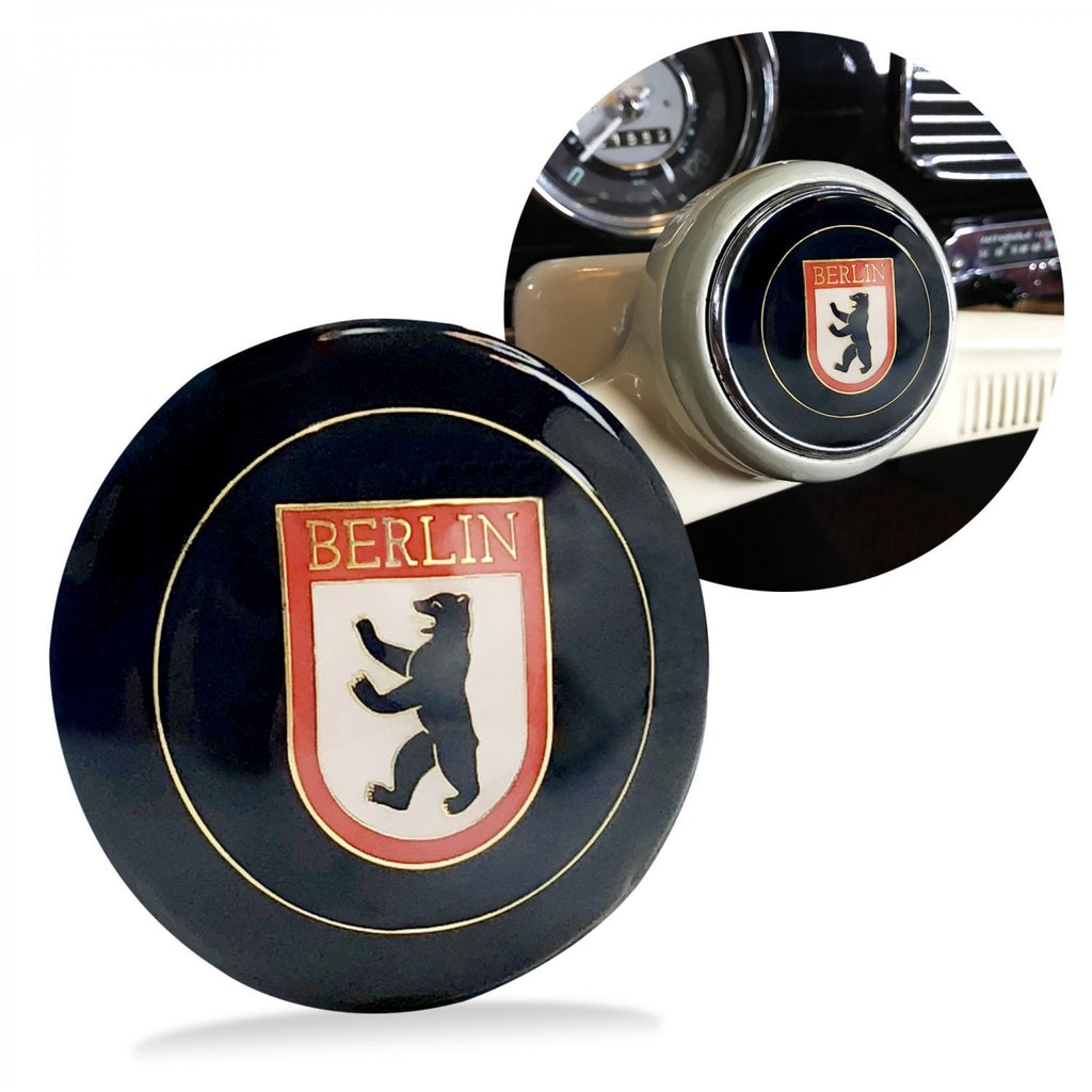 Berlin 2Pc Kit - Horn Button & Black 7mm Shift Knob Bus Beetle Ghia Split Cox