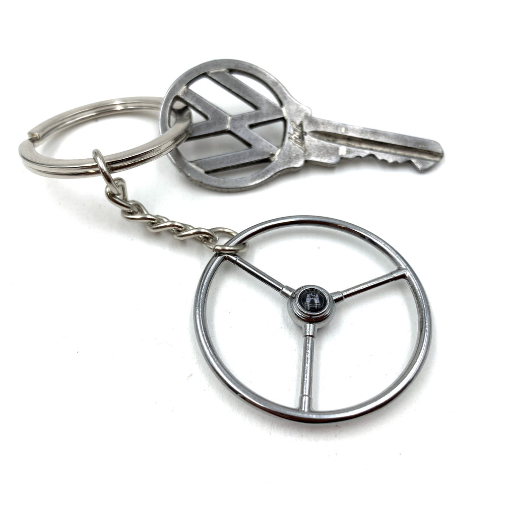 1948-65 VW Standard Beetle Chrome Steering Wheel Keychain - Wolfsburg Button