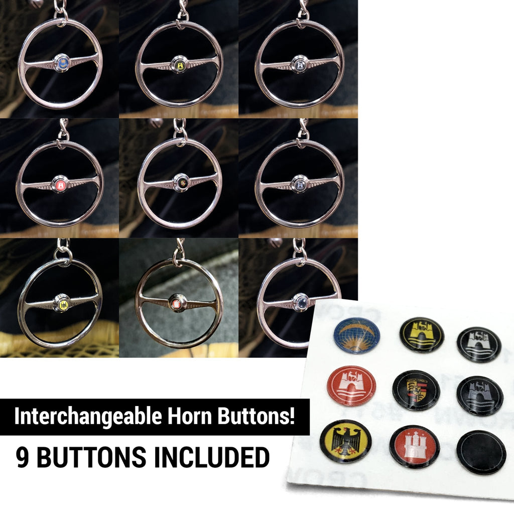 1949-55 VW Beetle Chrome Batwing Steering Wheel Keychain - Porsche Button