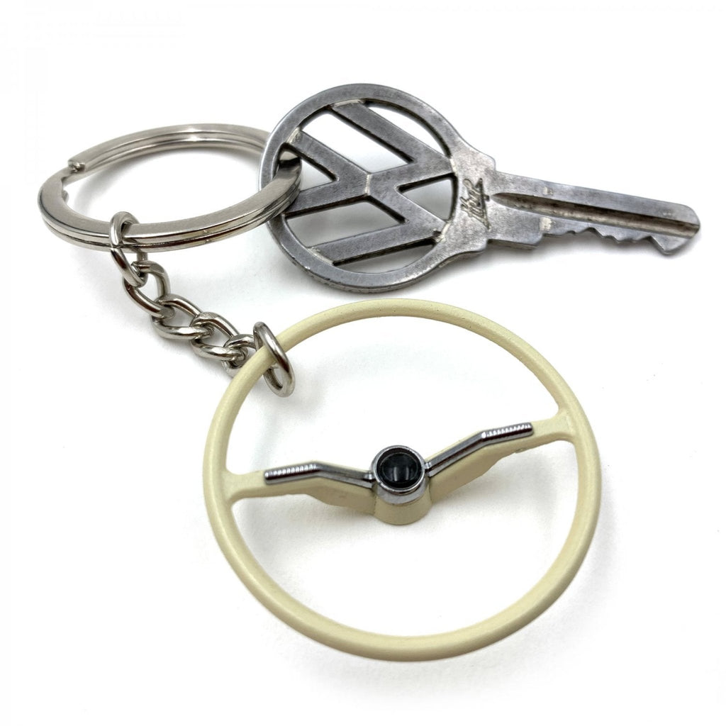 1964-65 VW Beetle Beige Dished Steering Wheel Keychain - Black Button