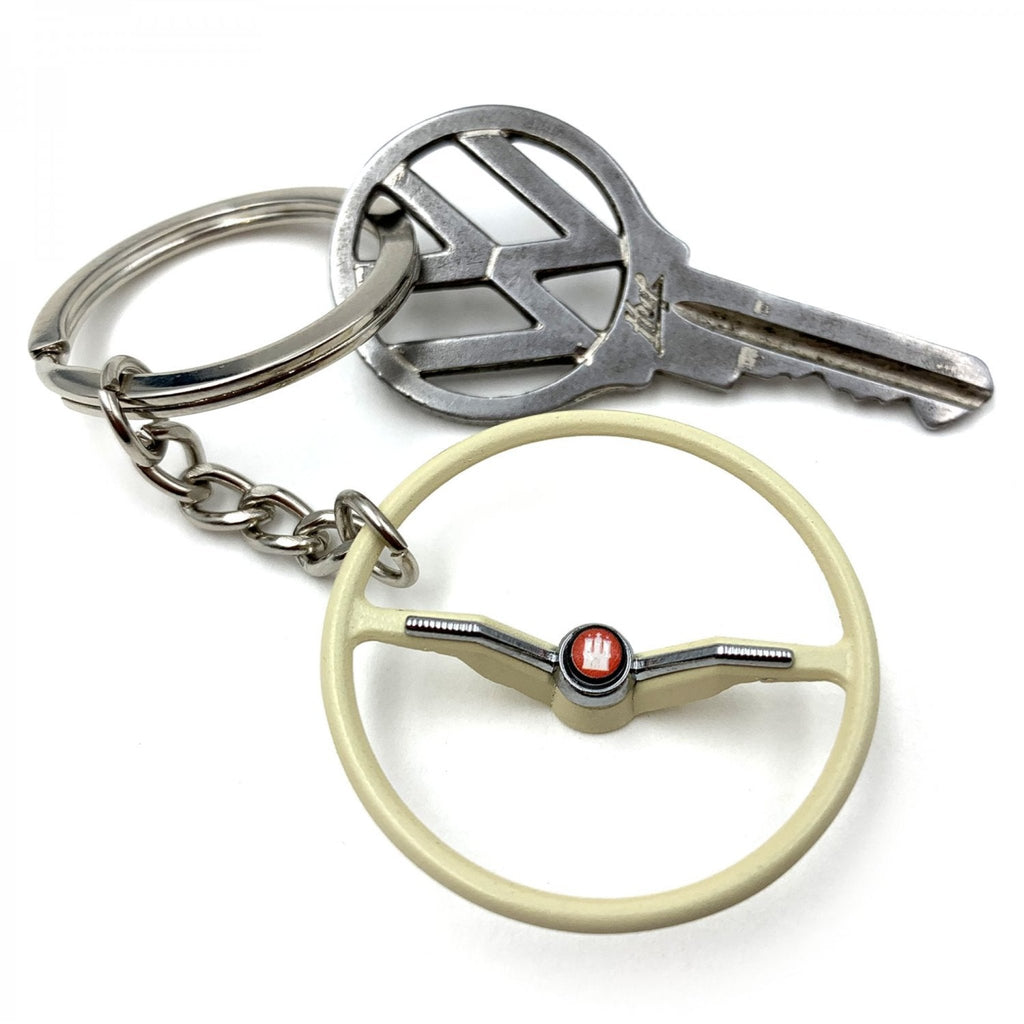 1964-65 VW Beetle Beige Dished Steering Wheel Keychain - Hamburg Button