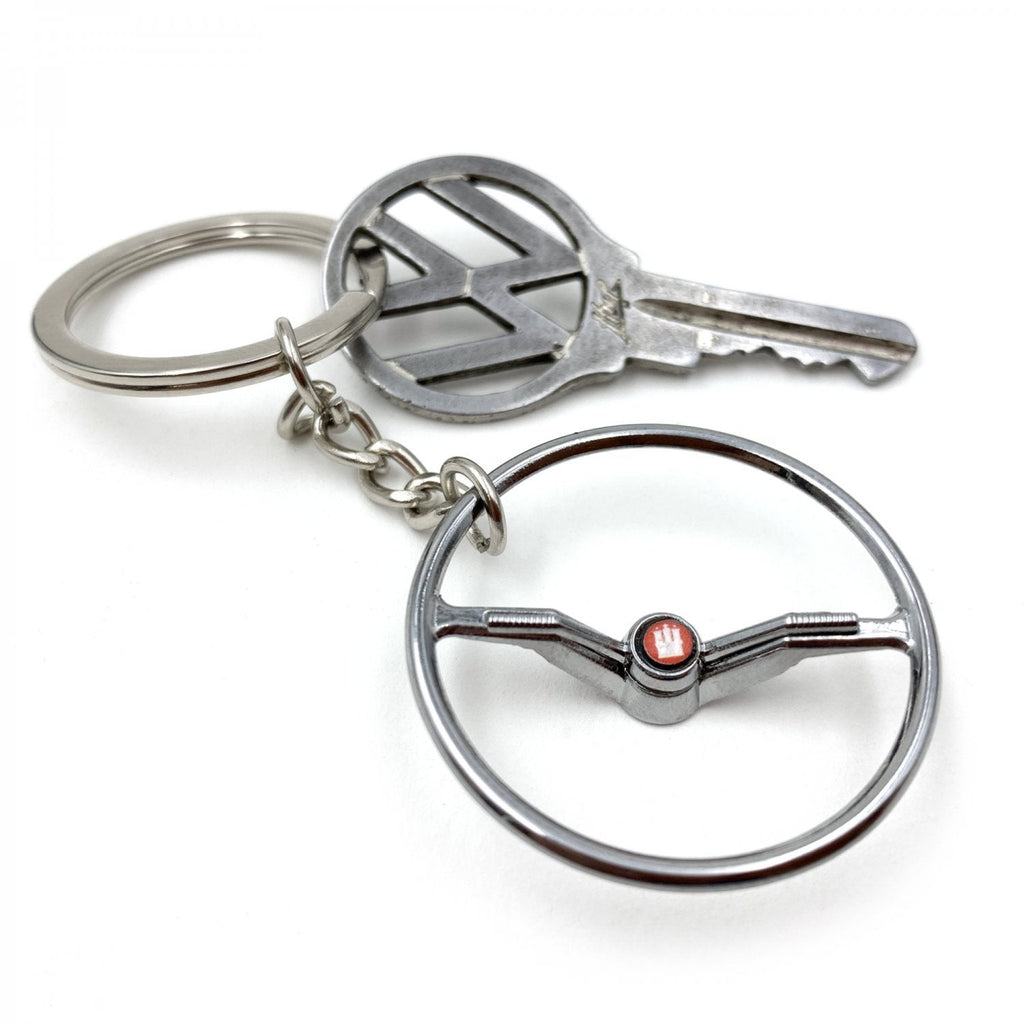 1964-65 VW Beetle Chrome Dished Steering Wheel Keychain - Hamburg Button