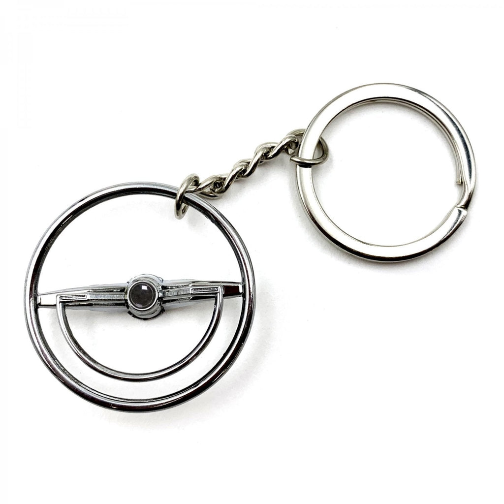 1960-63 VW Beetle Chrome Dished Steering Wheel Keychain - Black Button