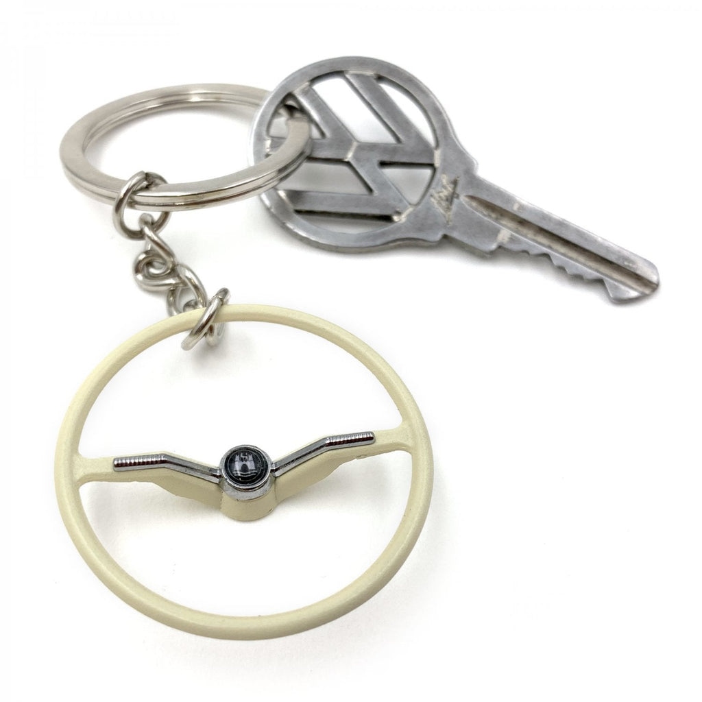 1964-65 VW Beetle Beige Dished Steering Wheel Keychain - Wolfsburg Button