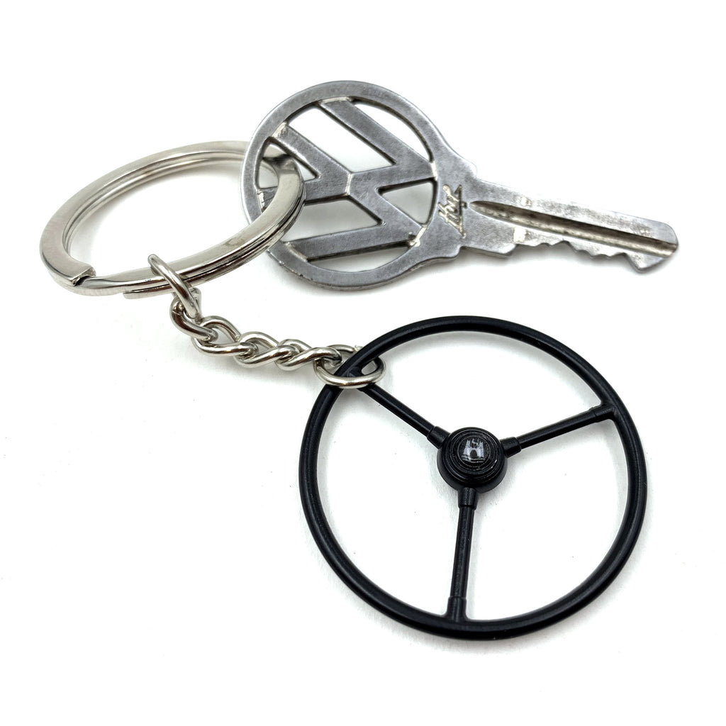 1948-65 VW Standard Beetle Black Steering Wheel Keychain - Wolfsburg Button