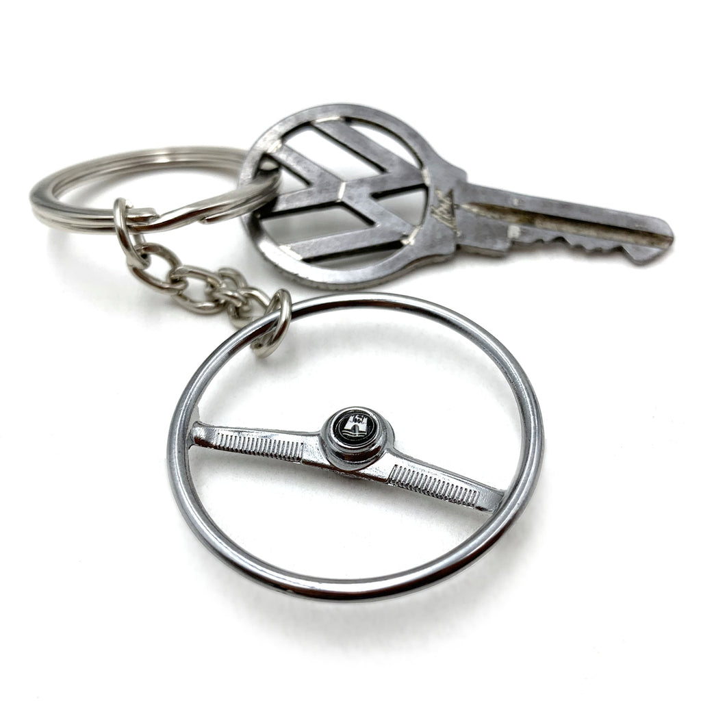 1955-59 VW Beetle Chrome Offset Batwing Steering Wheel Keychain - Wolfsburg