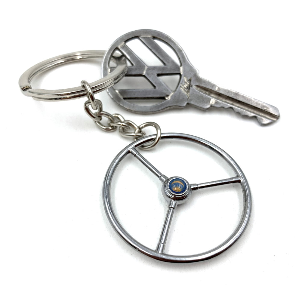 1948-65 VW Standard Beetle Chrome Steering Wheel Keychain - Sun & Moon Button