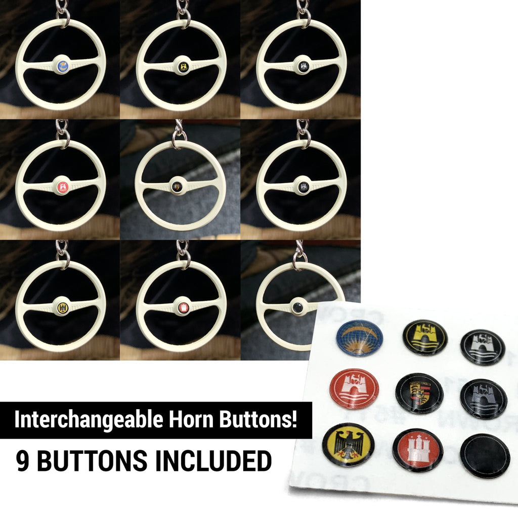 1949-55 VW Beetle Beige Batwing Steering Wheel Keychain - Wolfsburg Button