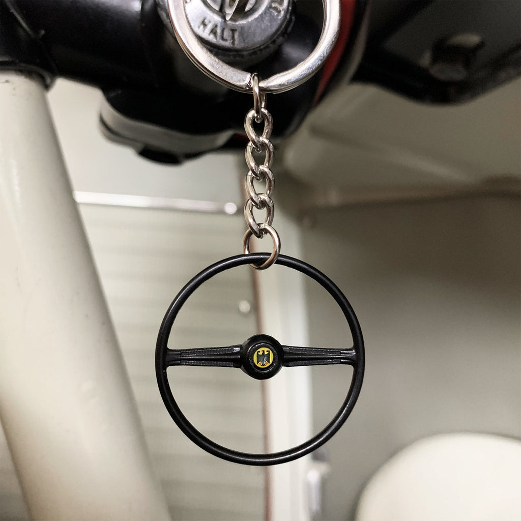 1955-67 VW 2 Spoke Bus Black Steering Wheel Keychain - Deutschland Eagle Button