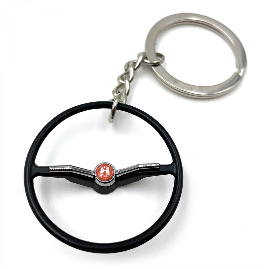 1964-65 VW Beetle Black Dished Steering Wheel Keychain - Red Wolfsburg Button