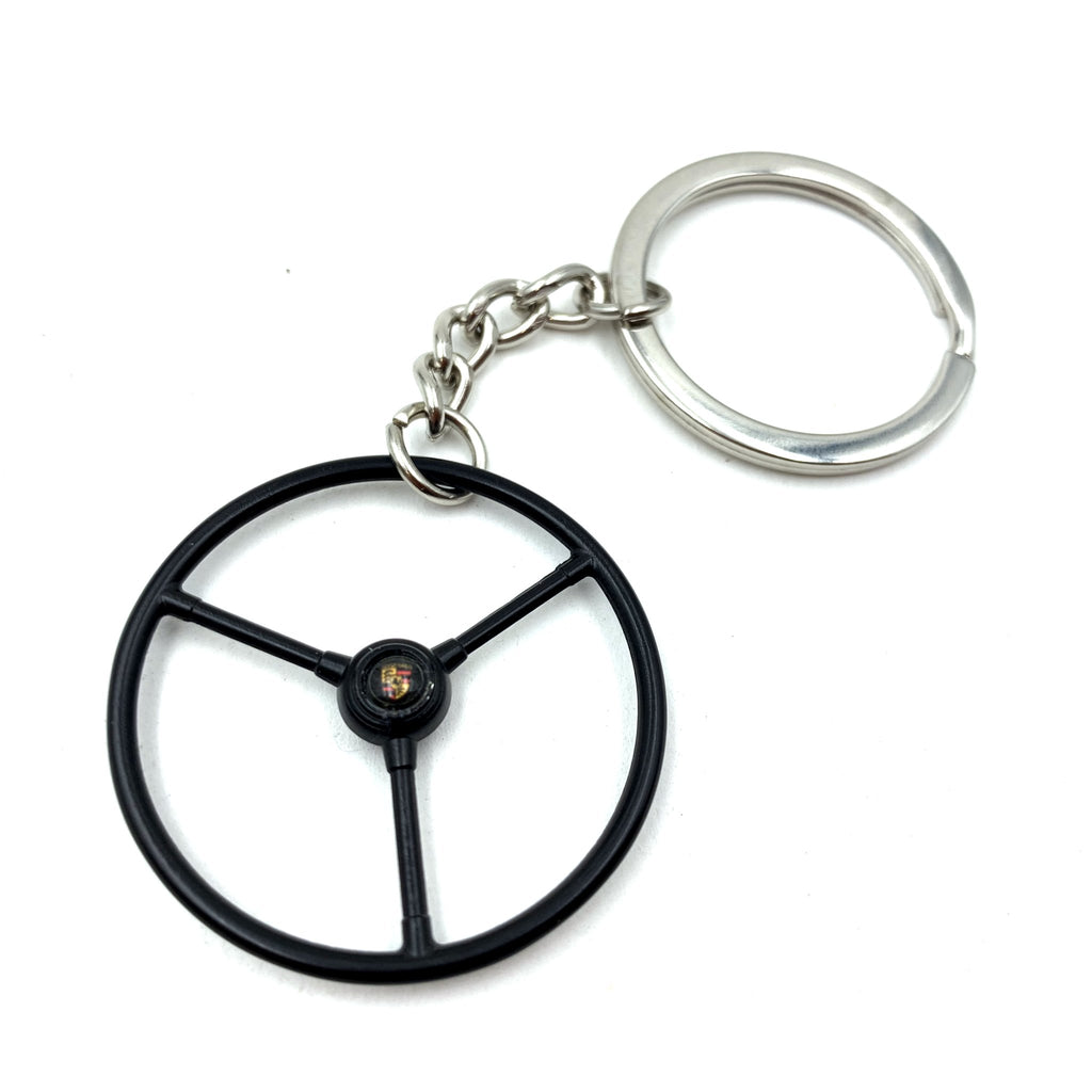 1948-65 VW Standard Beetle Black Steering Wheel Keychain - Porsche Button
