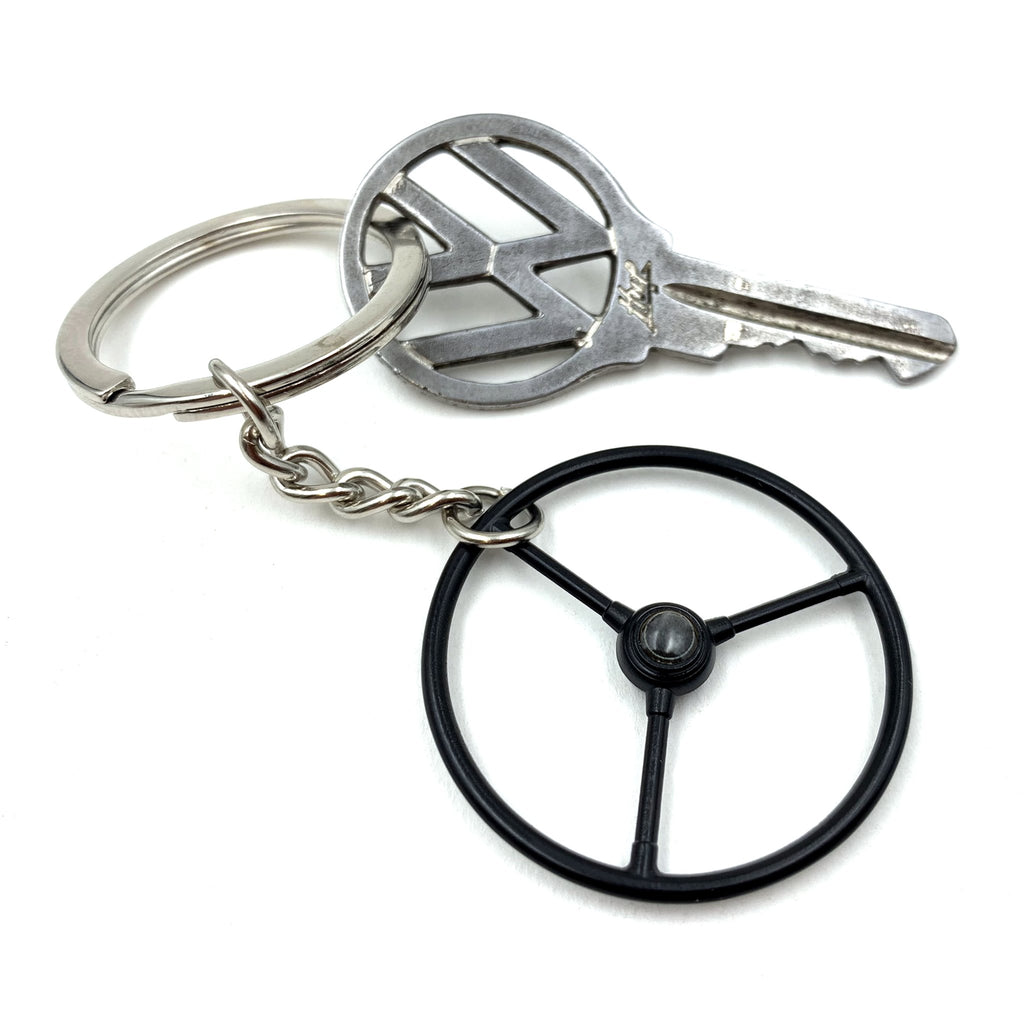 1948-65 VW Standard Beetle Black Steering Wheel Keychain - Black Button