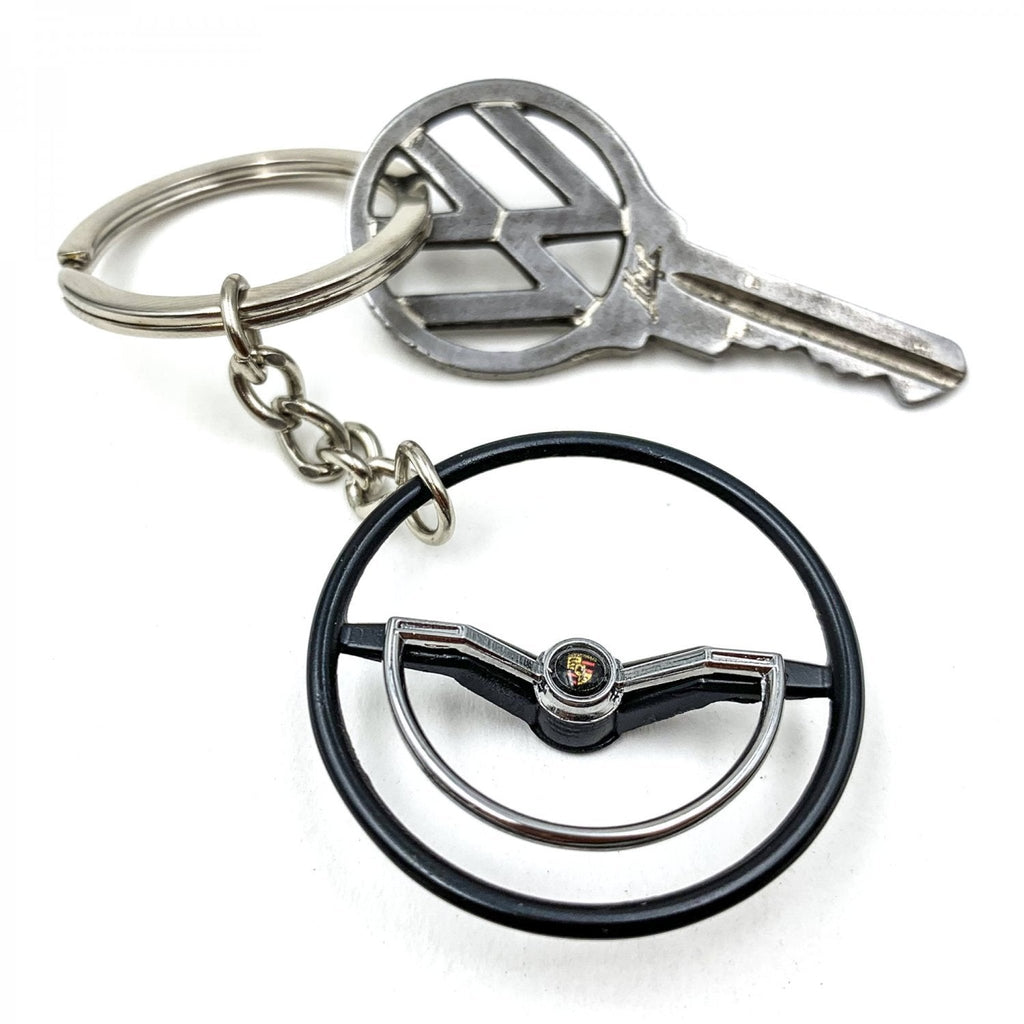 1960-63 VW Beetle Black Dished Steering Wheel Keychain - Porsche Button