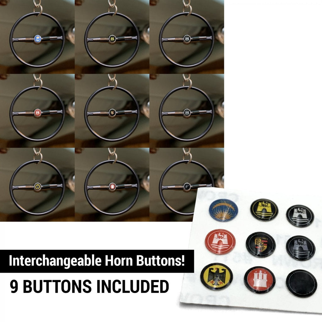 1964-65 VW Beetle Black Dished Steering Wheel Keychain - Hamburg Button