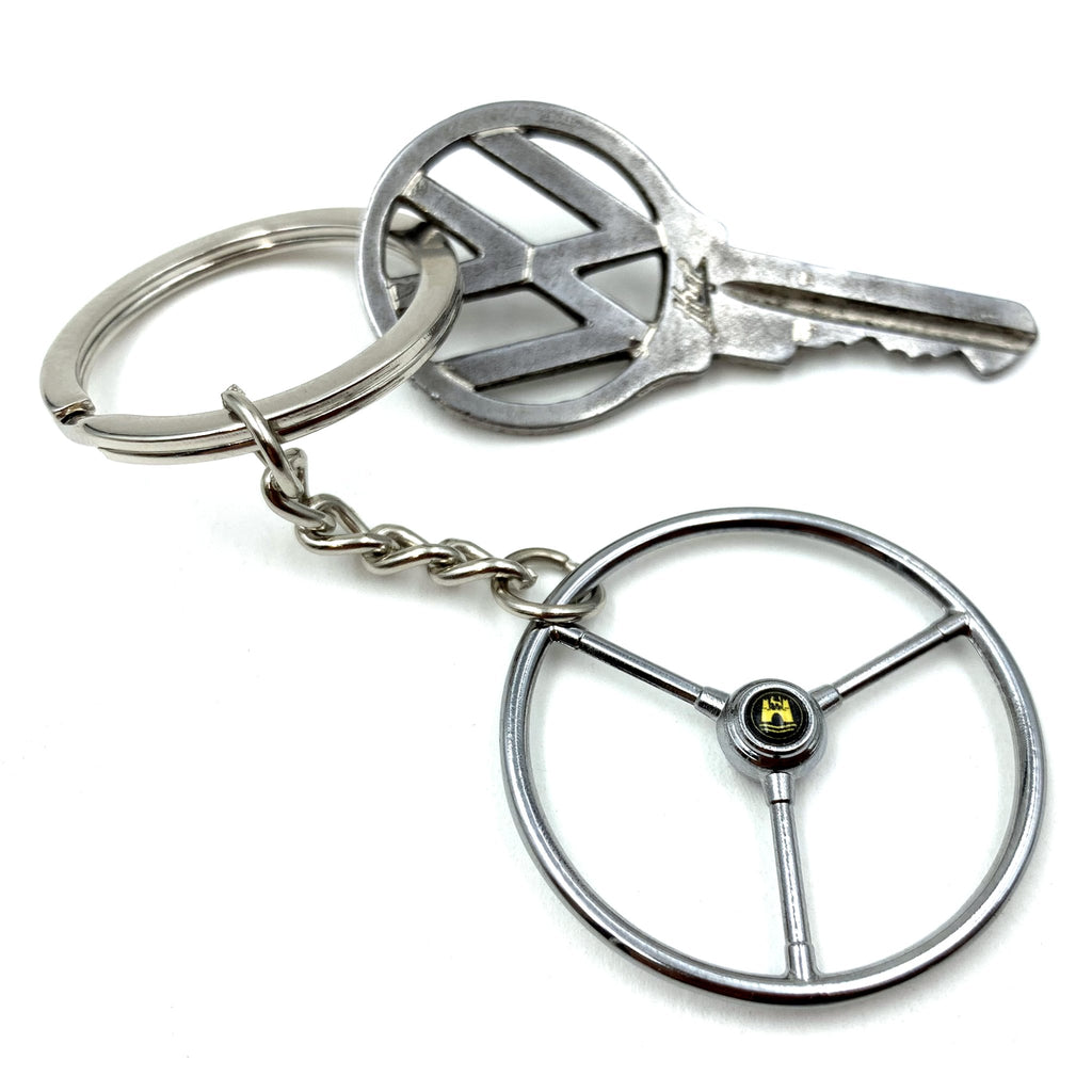 1948-65 VW Standard Beetle Chrome Steering Wheel Keychain - Gold Wolfsburg