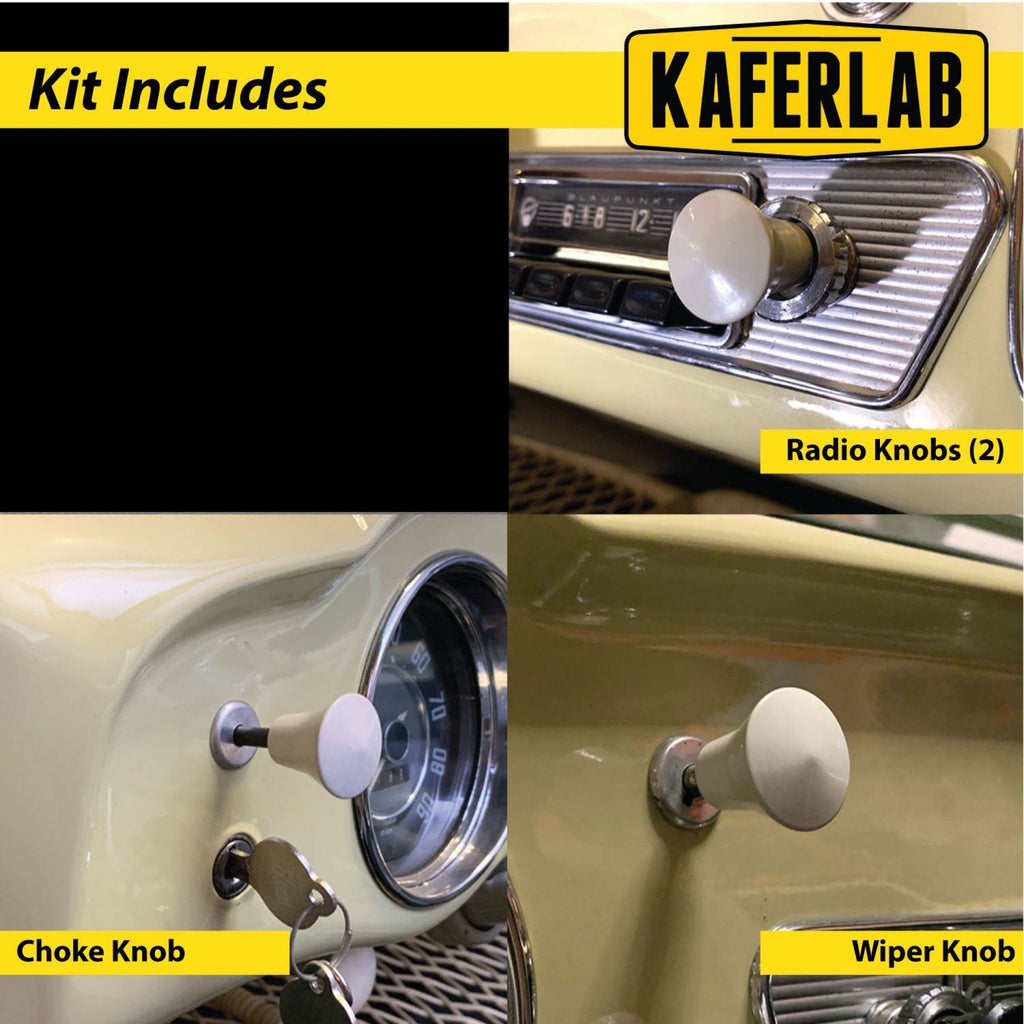 Silver Beige Tulip Dash Knob Set w/ Window Cranks for VW Karmann Ghia Beetle T34