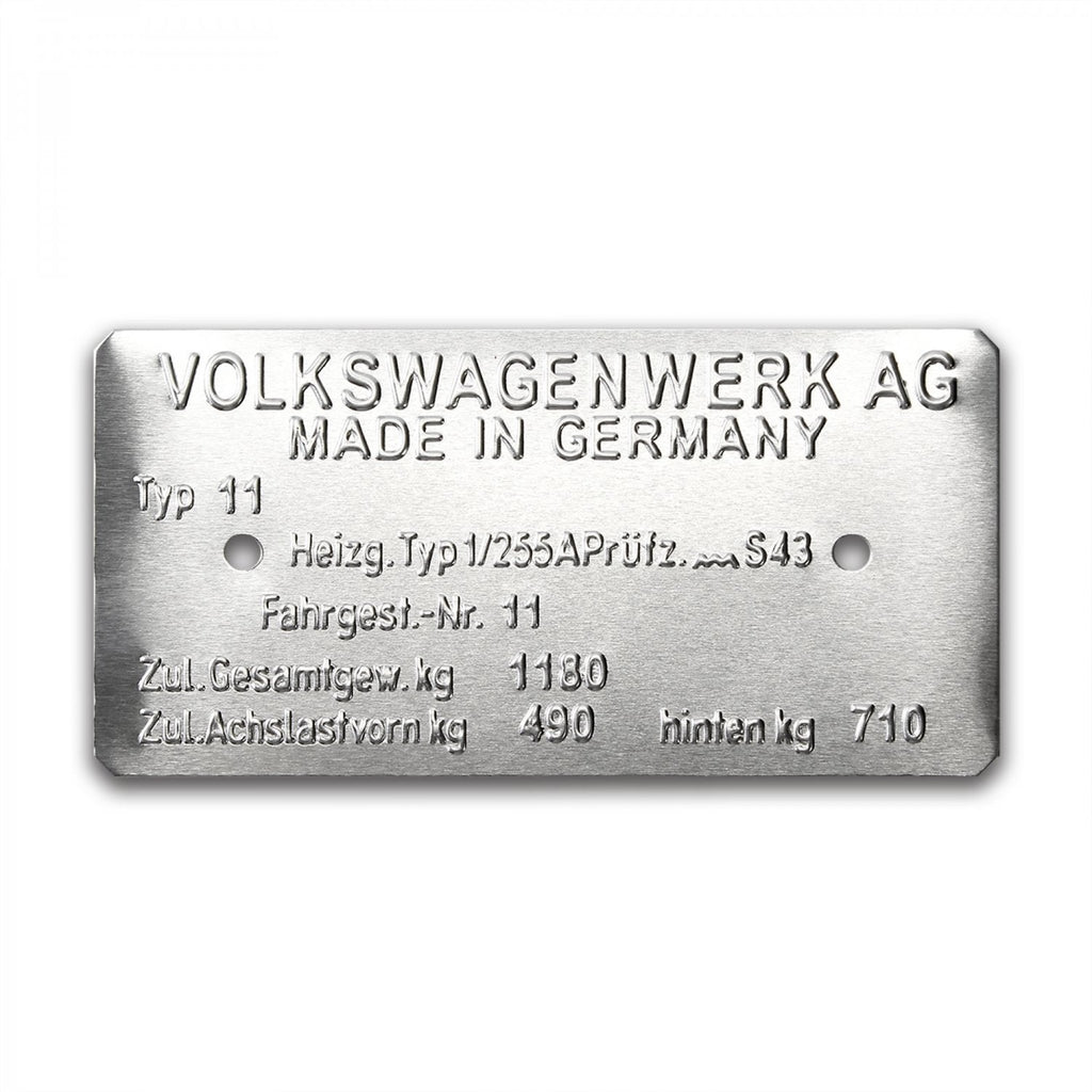 Volkswagen Standard Beetle Type 11 Made in Germany Vin Data Information Plate