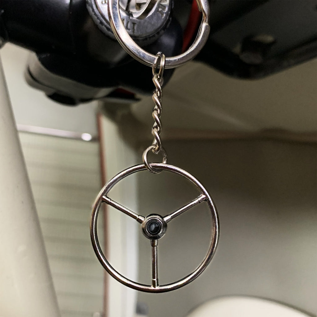 1948-65 VW Standard Beetle Chrome Steering Wheel Keychain - Black Button