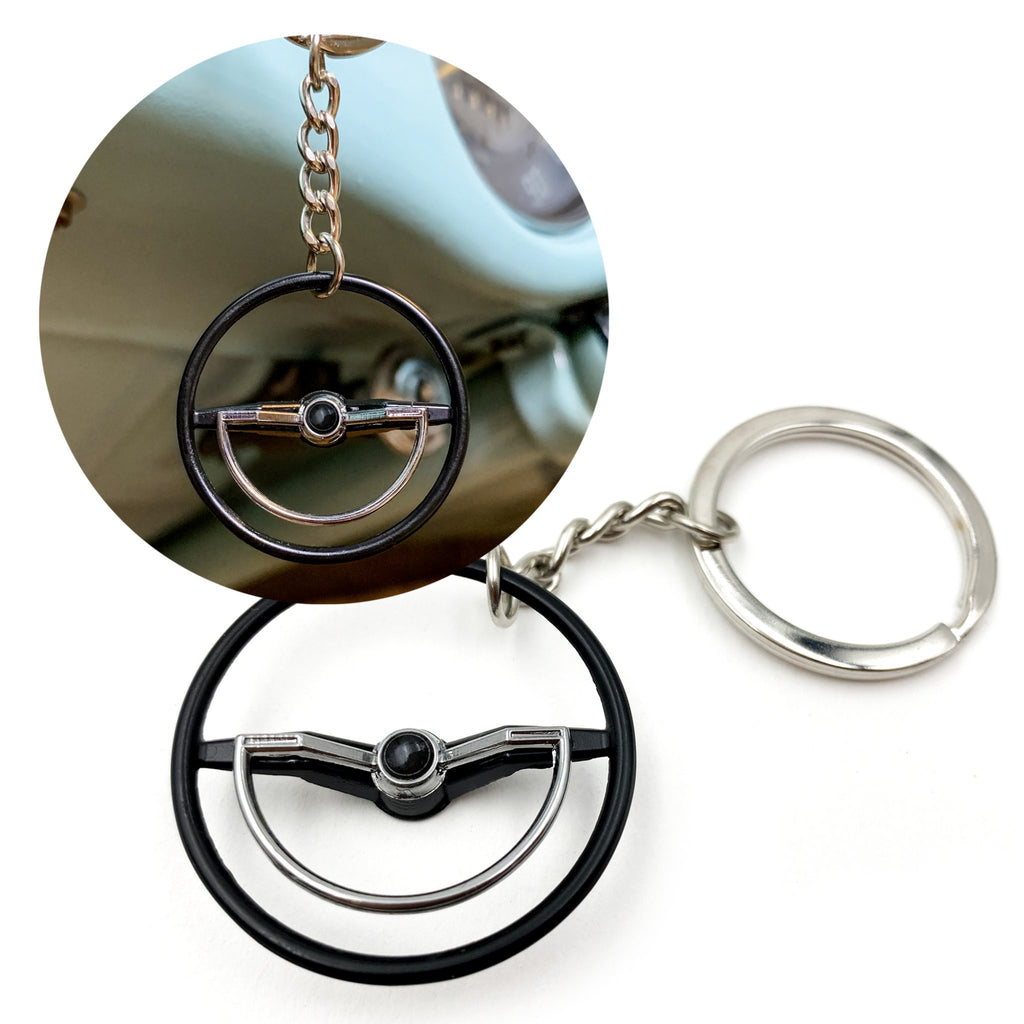 1960-63 VW Beetle Black Dished Steering Wheel Keychain - Black Button