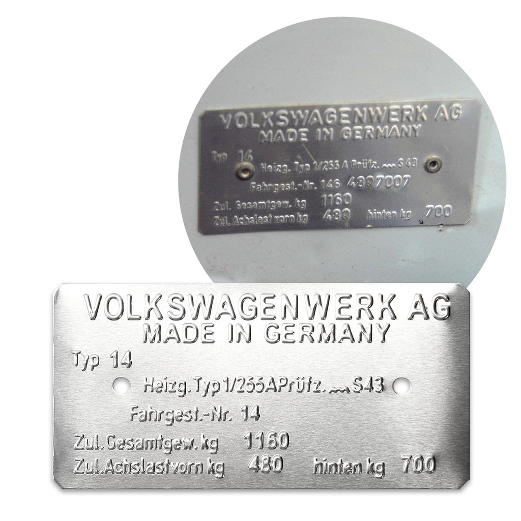 Volkswagen Karmann Ghia Type 14 Made in Germany Vin Data Information Plate