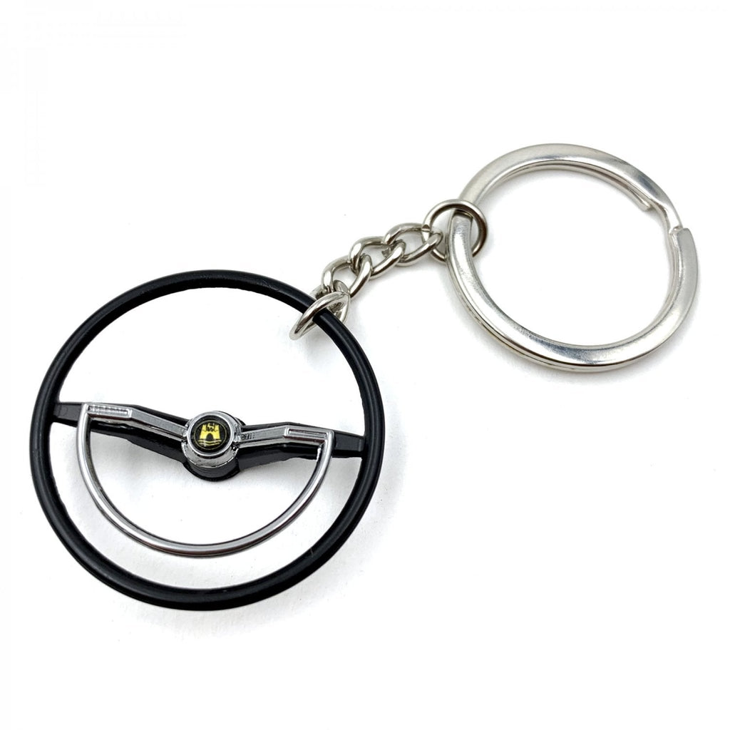 1960-63 VW Beetle Black Dished Steering Wheel Keychain - Gold Wolfsburg Button