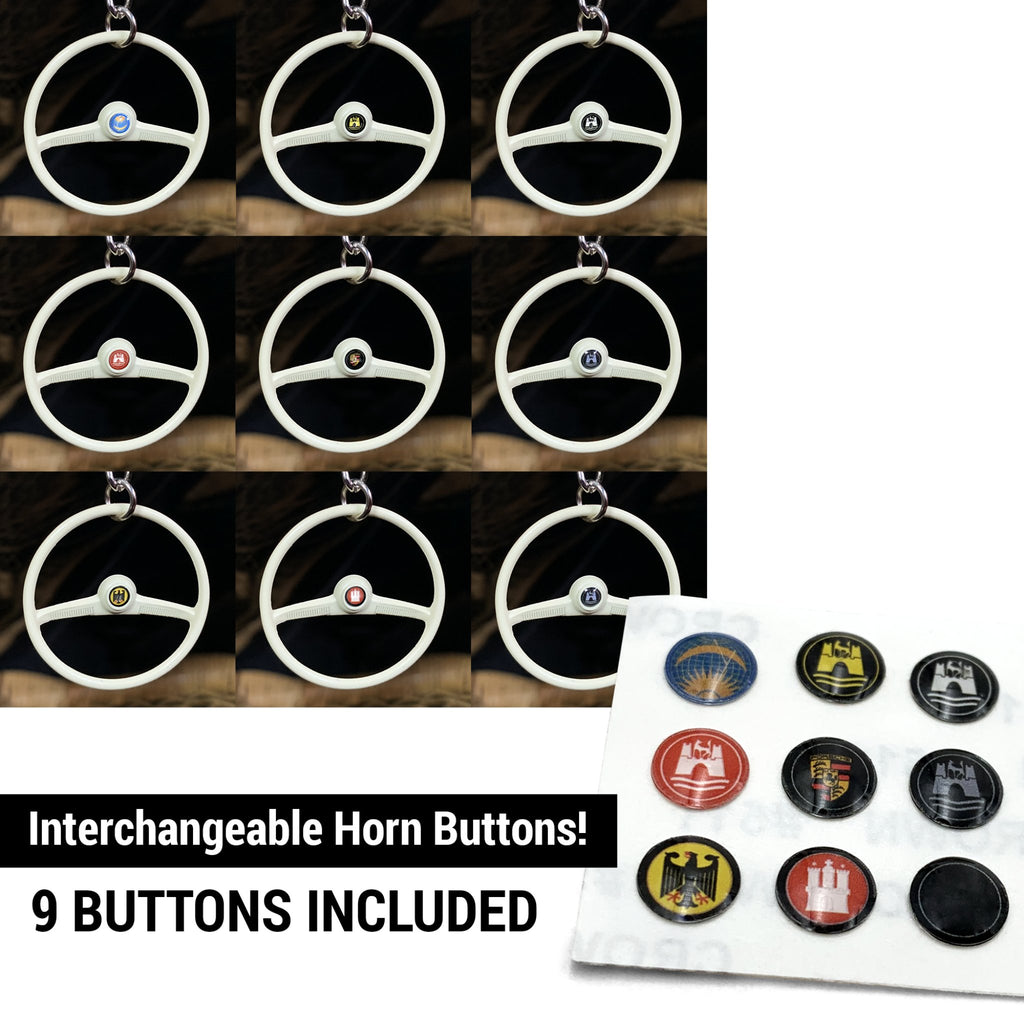 1955-59 VW Beetle Beige Offset Batwing Steering Wheel Keychain - Black Button