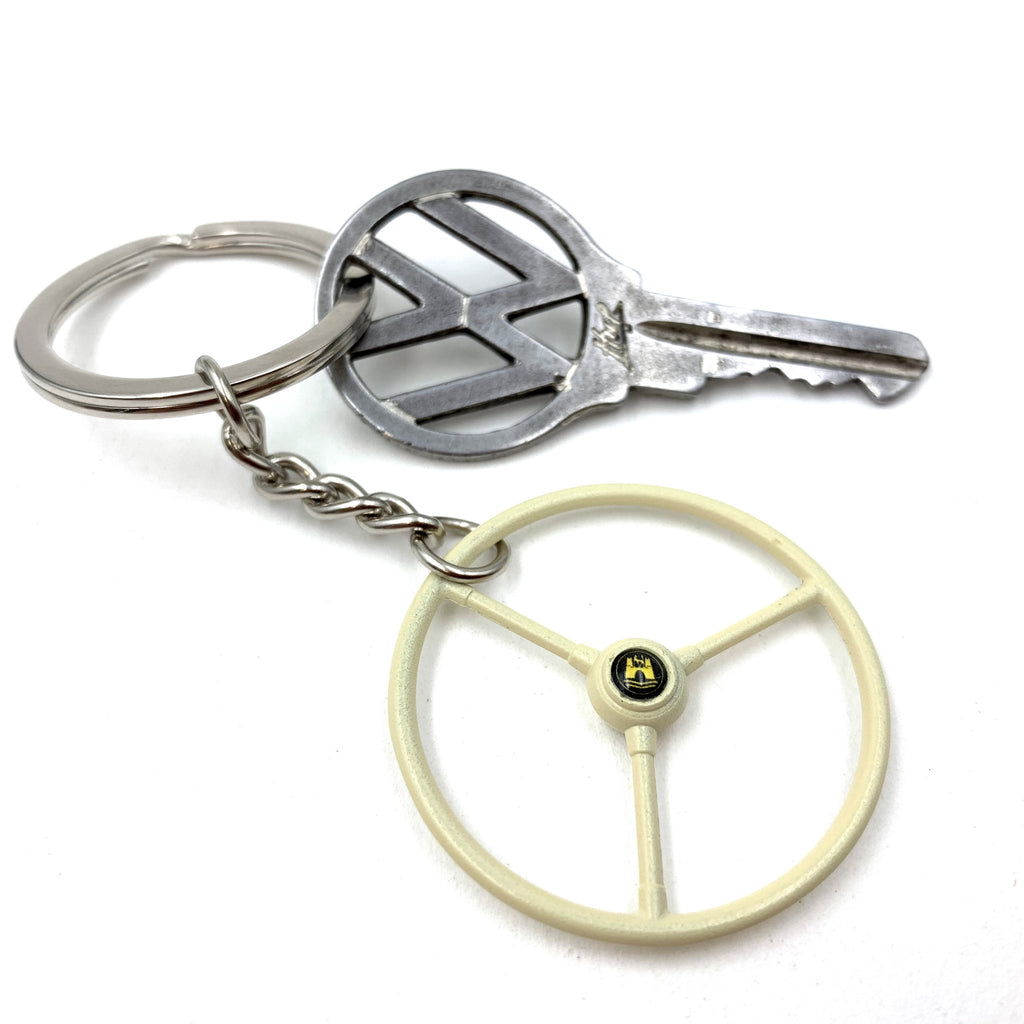 1948-65 VW Standard Beetle Beige Steering Wheel Keychain - Gold Wolfsburg
