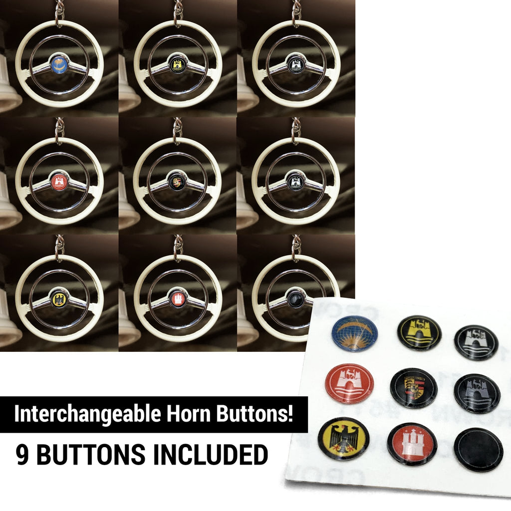 1948-58 Petri 2 Spoke Beige Banjo Steering Wheel Keychain - Sun & Moon Button