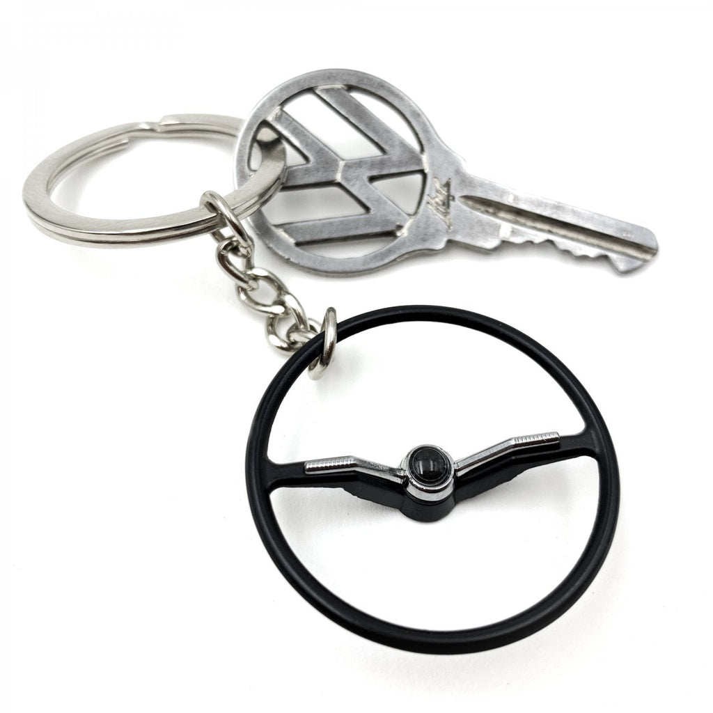 1964-65 VW Beetle Black Dished Steering Wheel Keychain - Black Button