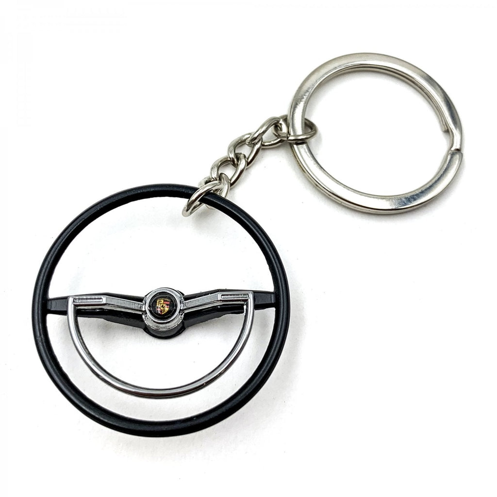 1960-63 VW Beetle Black Dished Steering Wheel Keychain - Porsche Button