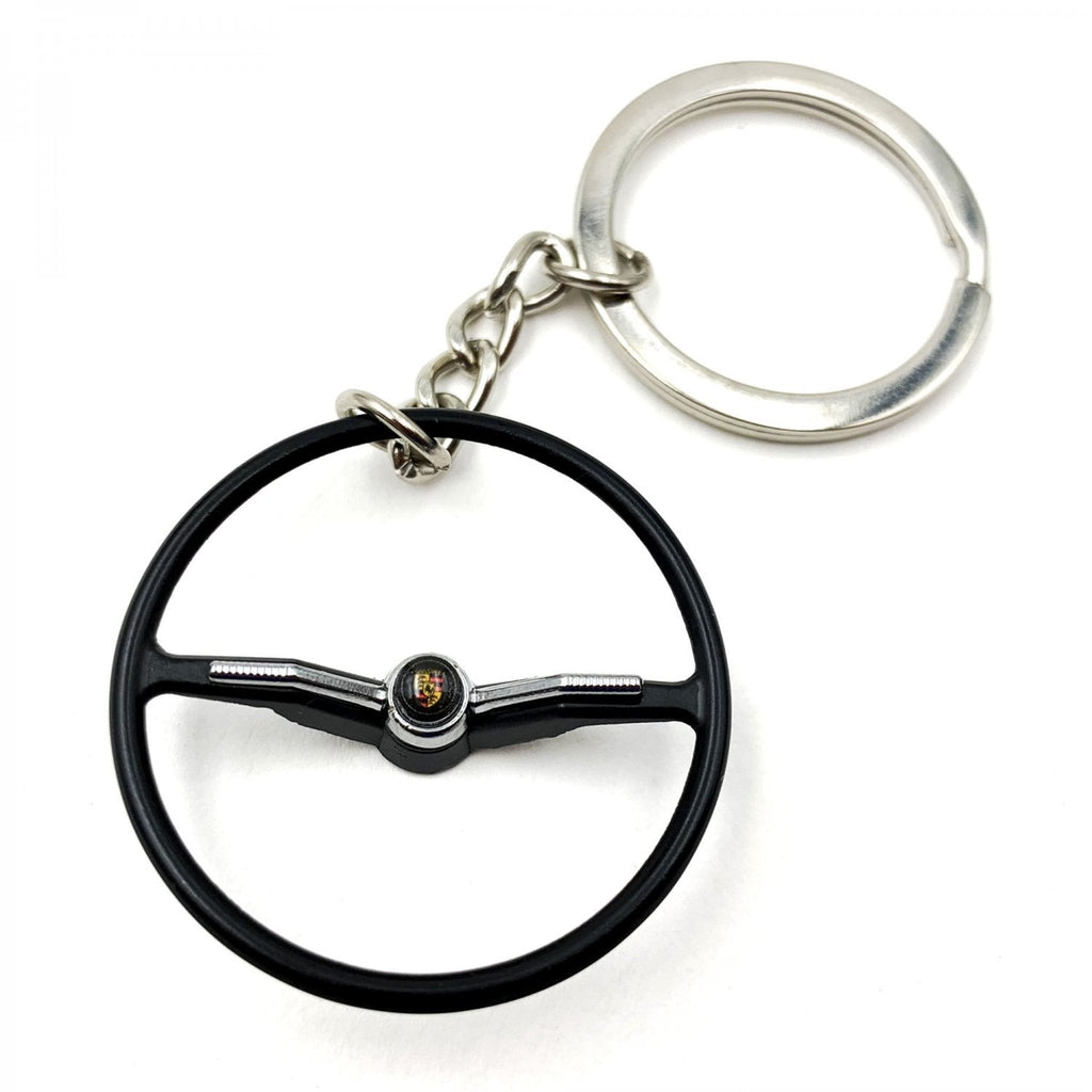 1964-65 VW Beetle Black Dished Steering Wheel Keychain - Porsche Button