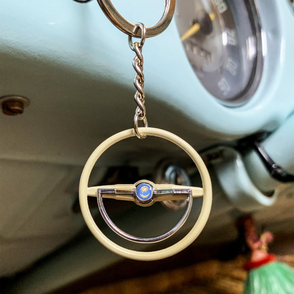 1960-63 VW Beetle Beige Dished Steering Wheel Keychain - Sun & Moon Button