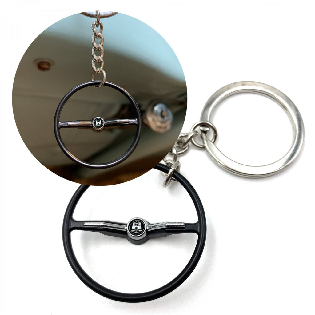 1964-65 VW Beetle Black Dished Steering Wheel Keychain - Wolfsburg Button
