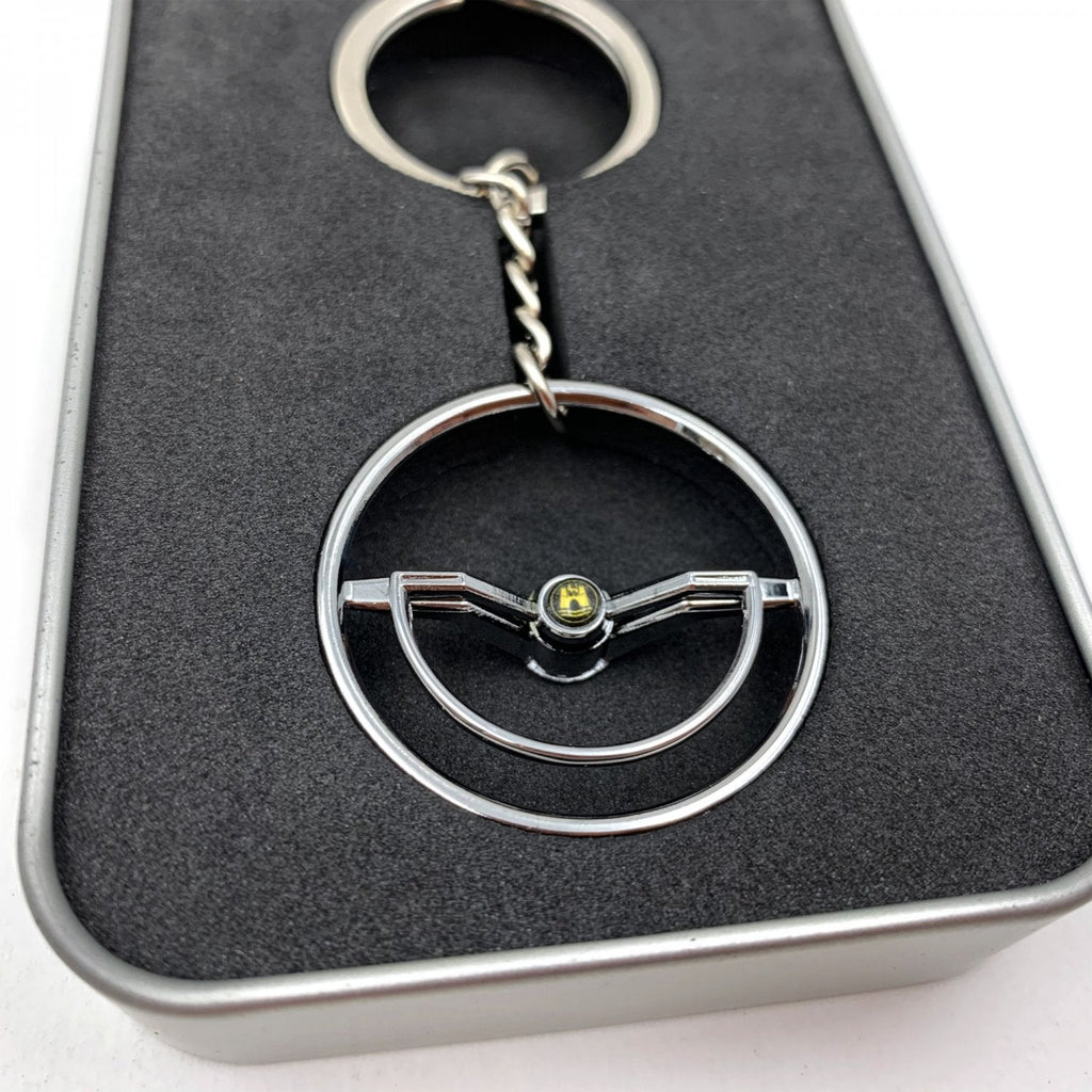 1960-63 VW Beetle Chrome Dished Steering Wheel Keychain - Gold Wolfsburg Button
