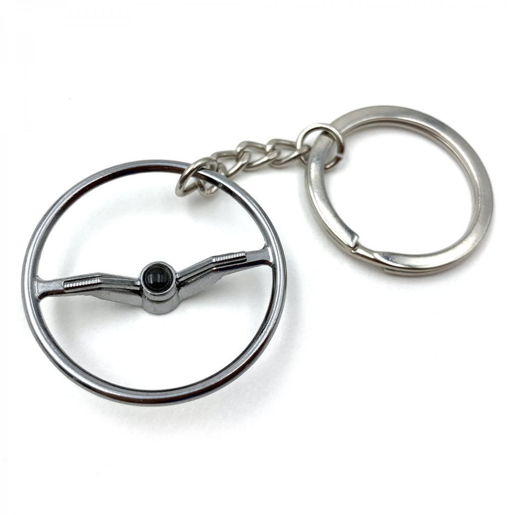 1964-65 VW Beetle Chrome Dished Steering Wheel Keychain - Black Button