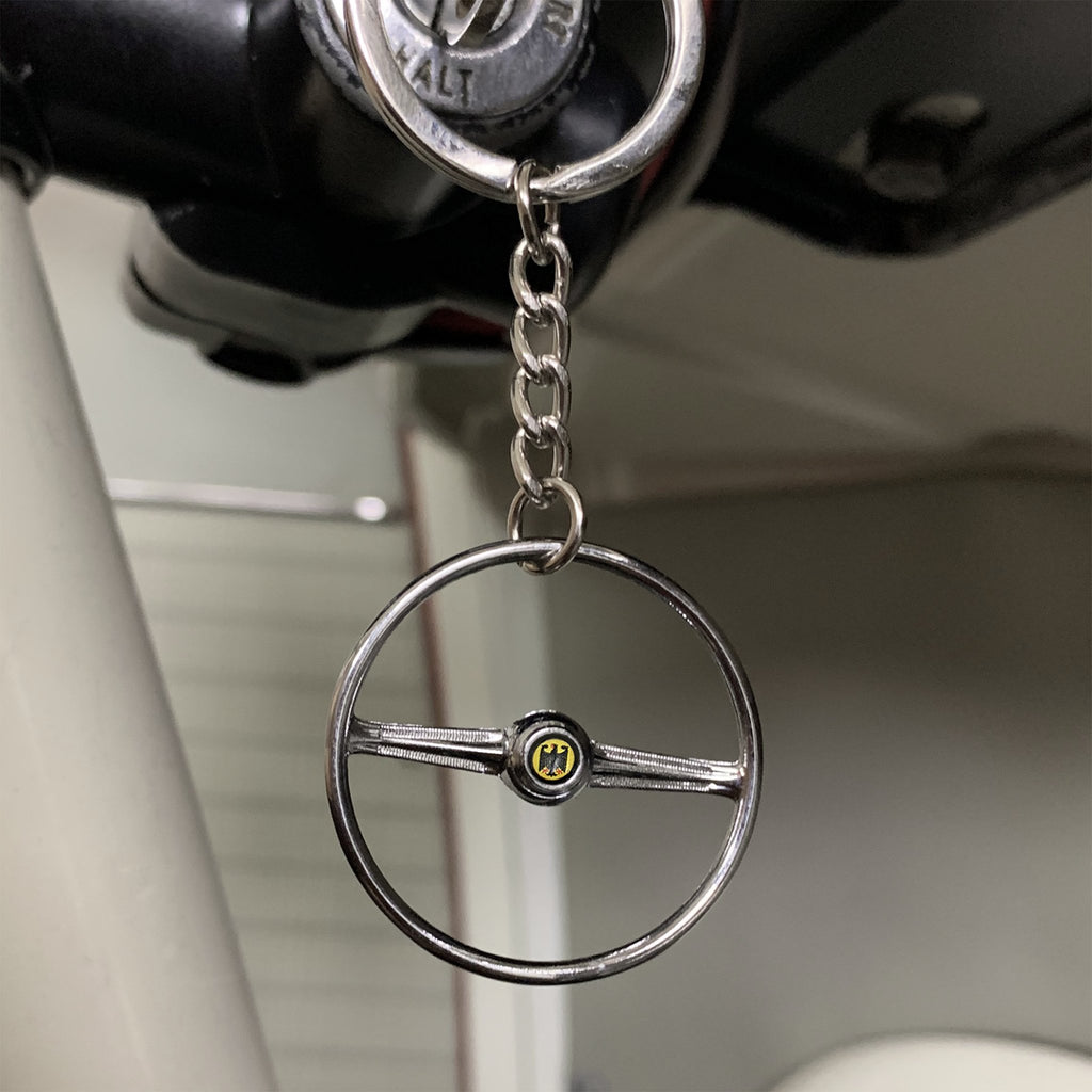 1955-67 VW 2 Spoke Bus Chrome Steering Wheel Keychain - Deutschland Eagle