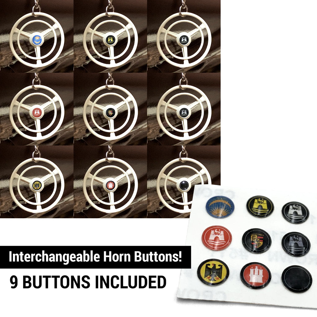 1948-58 Petri 3 Spoke Beige Banjo Steering Wheel Keychain - Wolfsburg Button