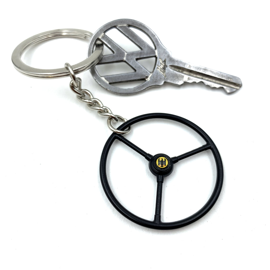 1948-65 VW Standard Beetle Black Steering Wheel Keychain - Deutschland Eagle