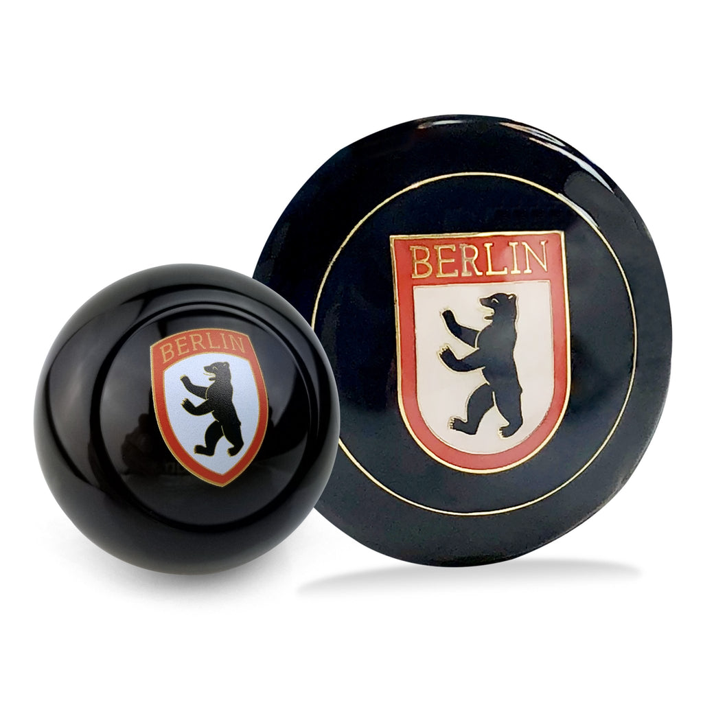 Berlin 2Pc Kit - Horn Button & Black 7mm Shift Knob Bus Beetle Ghia Split Cox
