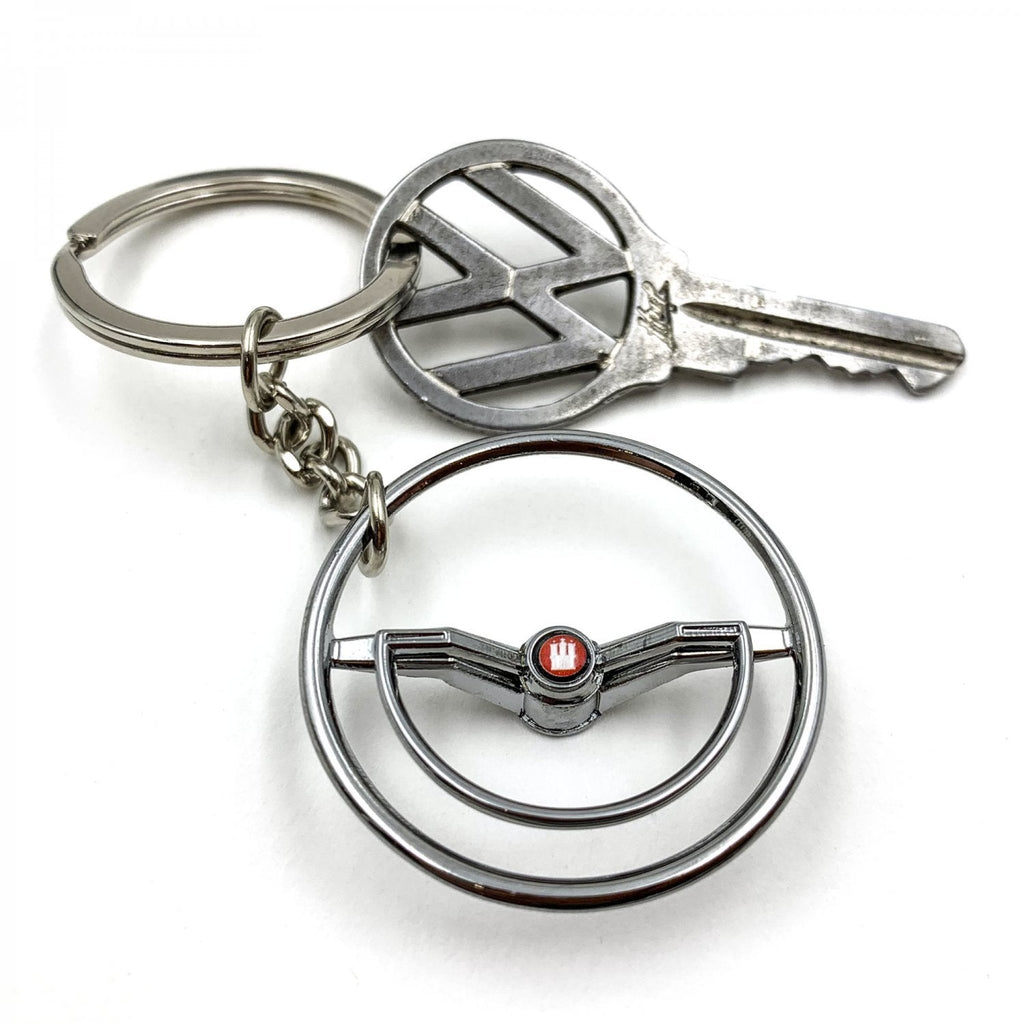 1960-63 VW Beetle Chrome Dished Steering Wheel Keychain - Hamburg Button