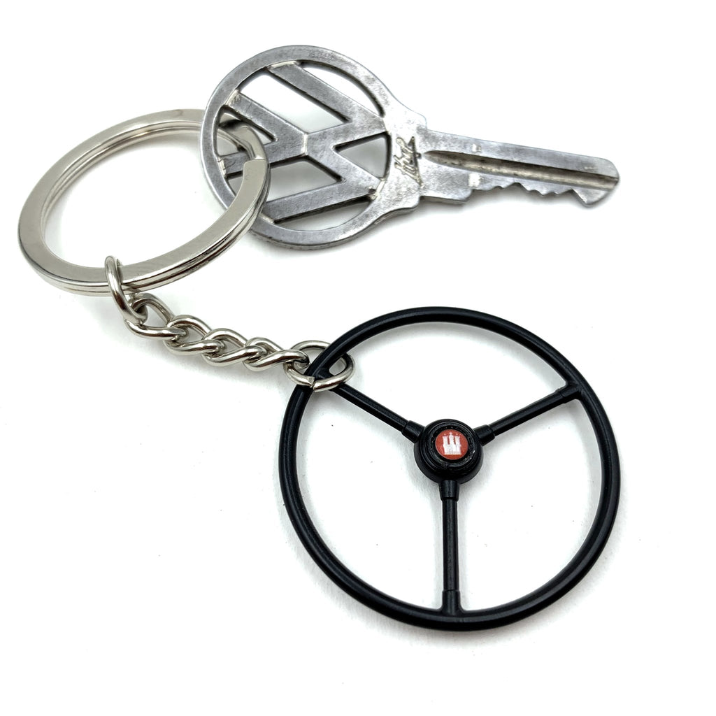 1948-65 VW Standard Beetle Black Steering Wheel Keychain - Hamburg Button