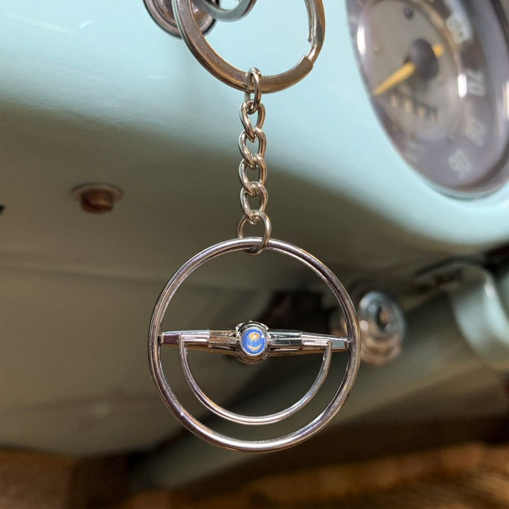 1960-63 VW Beetle Chrome Dished Steering Wheel Keychain - Sun & Moon Button