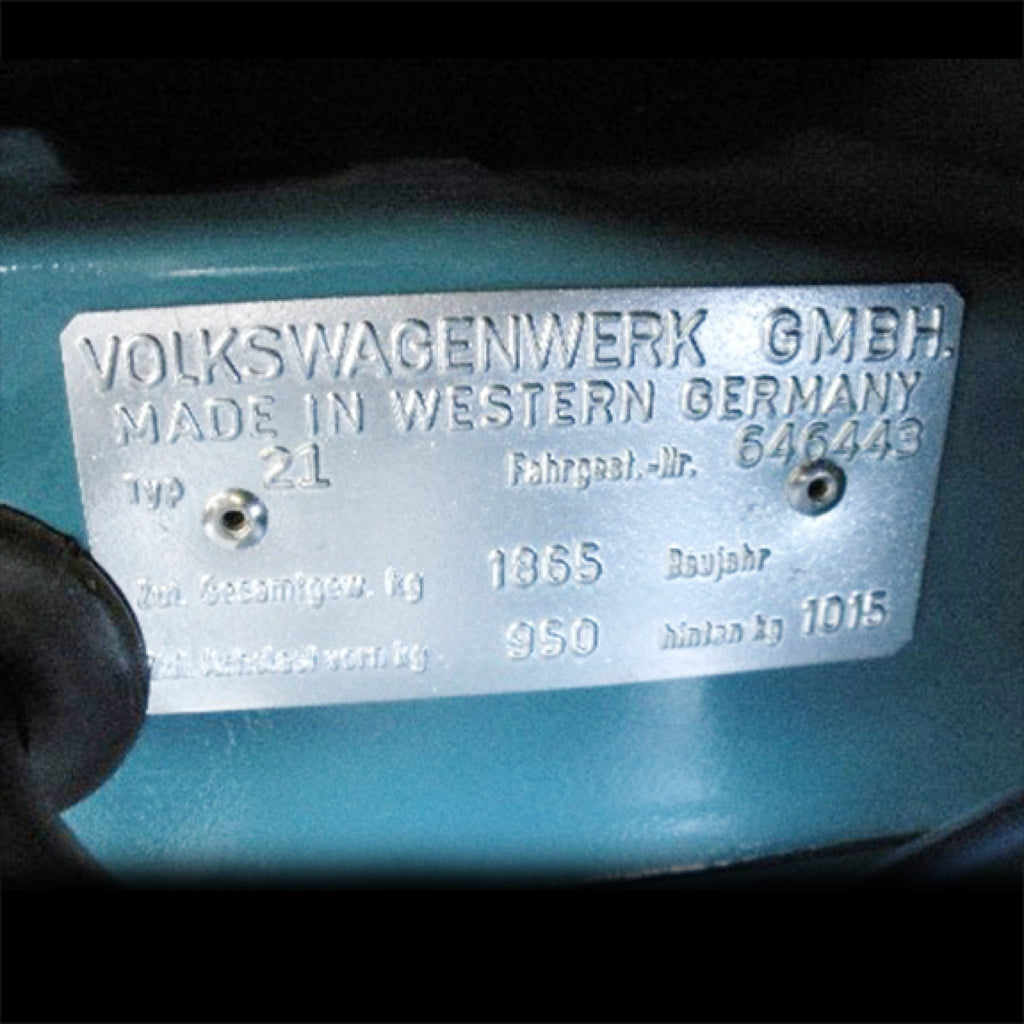 1965-1973 VW Volkswagen VIN Name Plate for Beetle Bus Ghia T4 T3 Thing