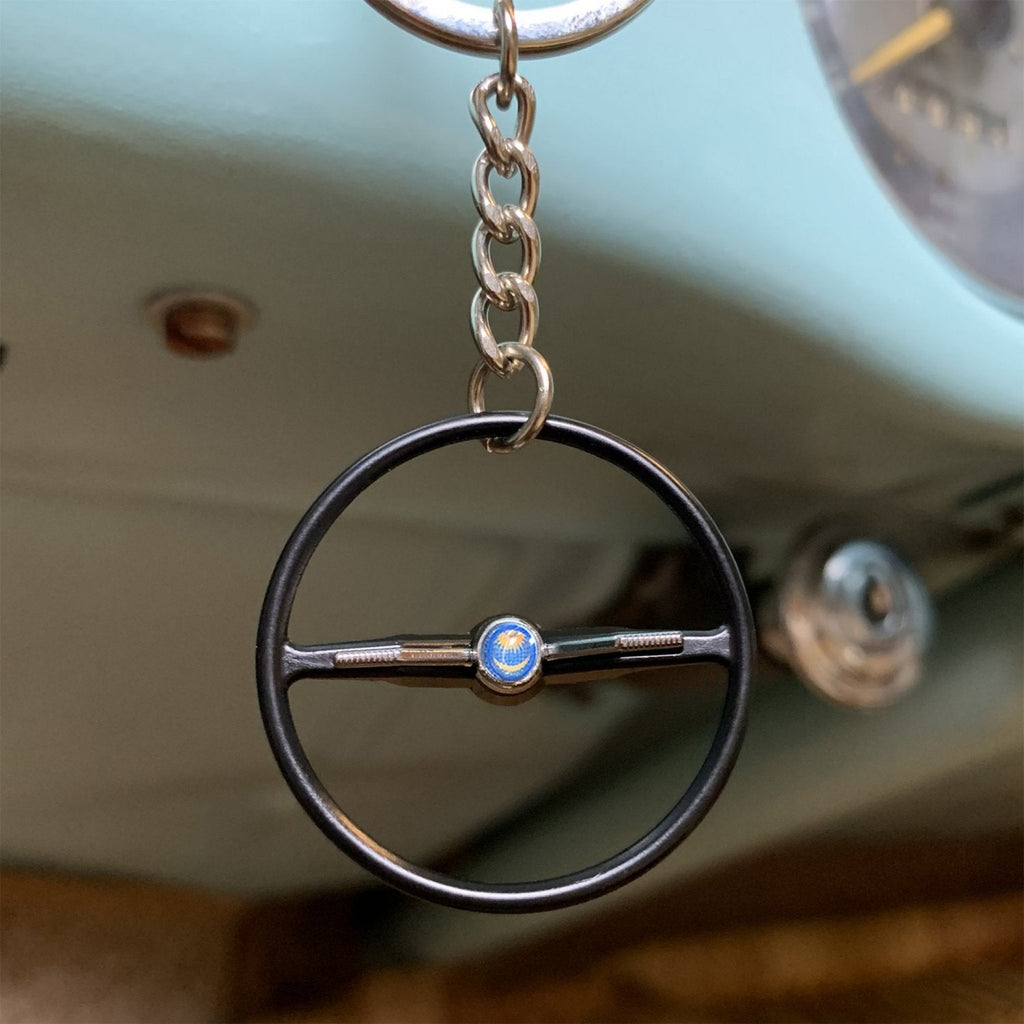 1964-65 VW Beetle Black Dished Steering Wheel Keychain - Sun & Moon Button